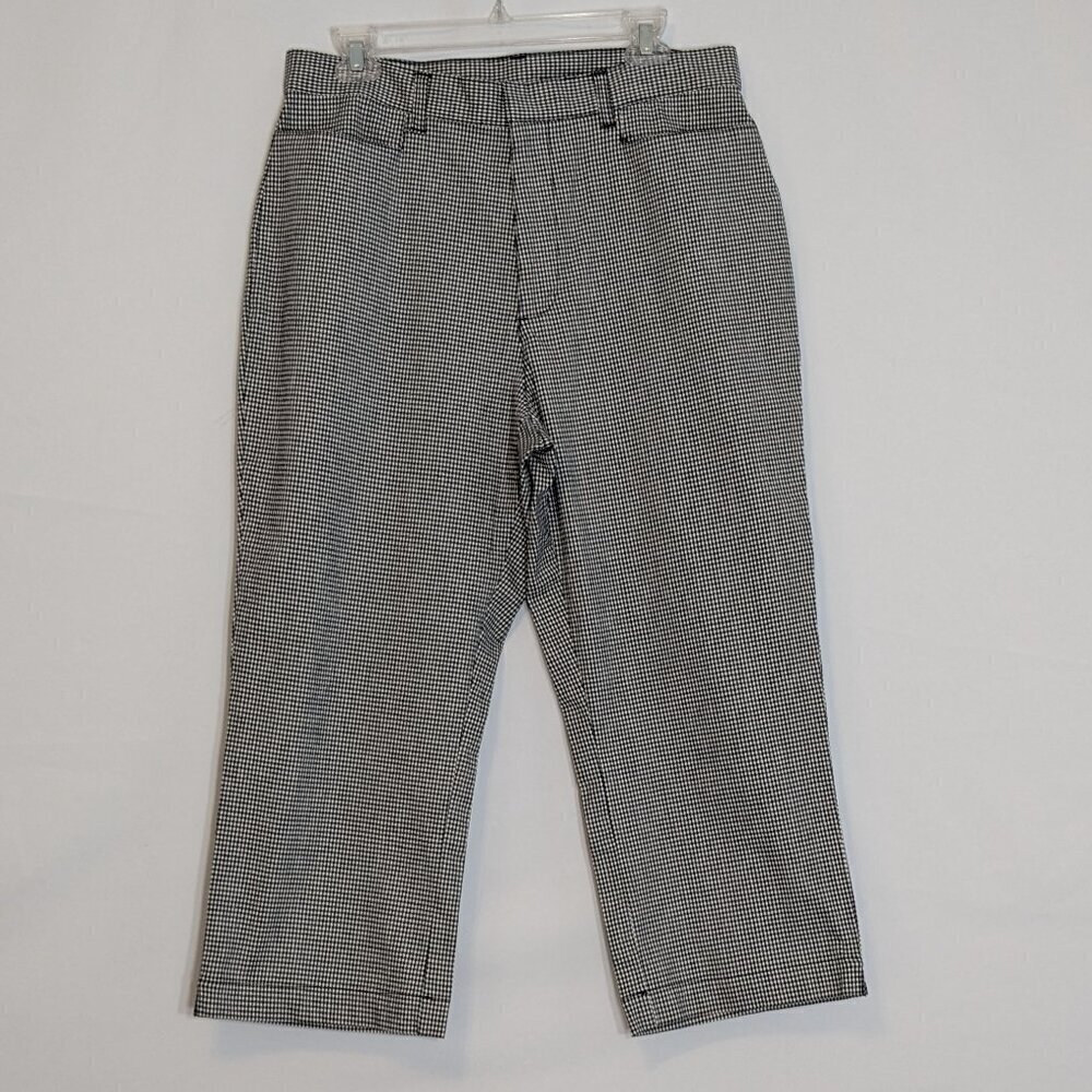 FADED GLORY Stretch, Black/White Gingham Check Crop Capri Ankle Pants; Size 14